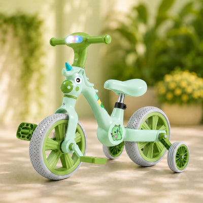 AMBERZ Unicorn BeatRide 3 in 1 Convertible Kids Balance Bike Bicycle Tricycle with LED Lights & Music for Boys & Girls | Age 2–5 Years | BPA-Free | Adjustable Seat | Training Wheels