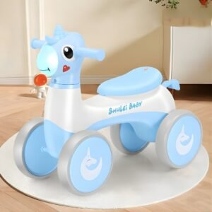 Kids Shulei Kids Balance Bike for 1-3 Years Old | Music and Colourful LED Light | 4-Wheel Smooth Ride Manual Push Bike for Boys & Girls. (Blue)