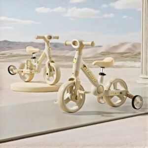 3-in-1 Elegant Balance Bike & Tricycle | Convertible Tricycle with Training Wheels | Classic Design with Pedals for 2-5 Years Old Kids. (KT-281 brown)