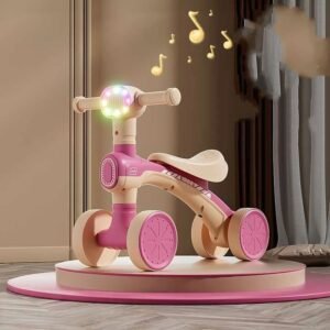 AMBERZ  4-Wheeled Kids Balance Car with Music & LED Lights for 1-3 Years Boys & Girls - Pink