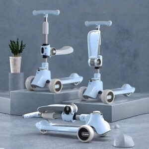 AMBERZ KS-113 2  IN 1 Smart Convertible & Adjustable Kids Scooter 3-15 Years Old Boys & Girls - Blue