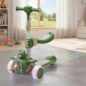 AMBERZ (KS-213) 3-in-1 Kids Kick Scooter | Height Adjustable | Music & PU LED Flashing Wheels | Foldable & Lightweight
